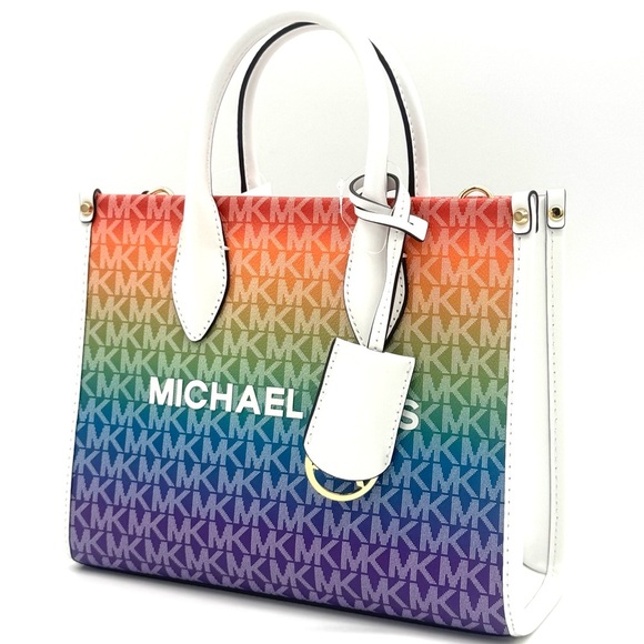 Michael Kors Mirella Small Rainbow Signature Logo Xbody Tote Bag Rainbow - Picture 1 of 11